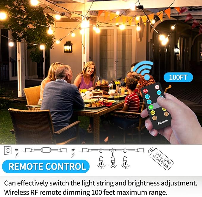 Outdoor Dimmer, 350W 100Ft Dimmer Switch for String Lights Dimmable Brightness 25% 50% 75% 100%,Outdoor String Light/LED Bulb Timer 2H 4H 6H 8H