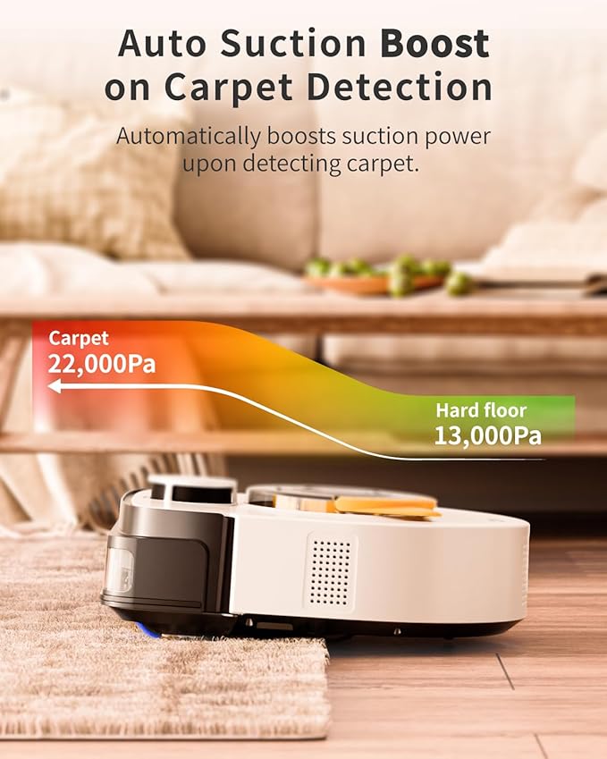 UBPET Robot Vacuum and Mop Combo Robotic Vacuum for Pet Hair, Robot Vacuum Cleaner Square Bagless Design, LiDAR Navigation, WiFi/APP Control, Self-Charging 22,000 Pa for Carpet Floor