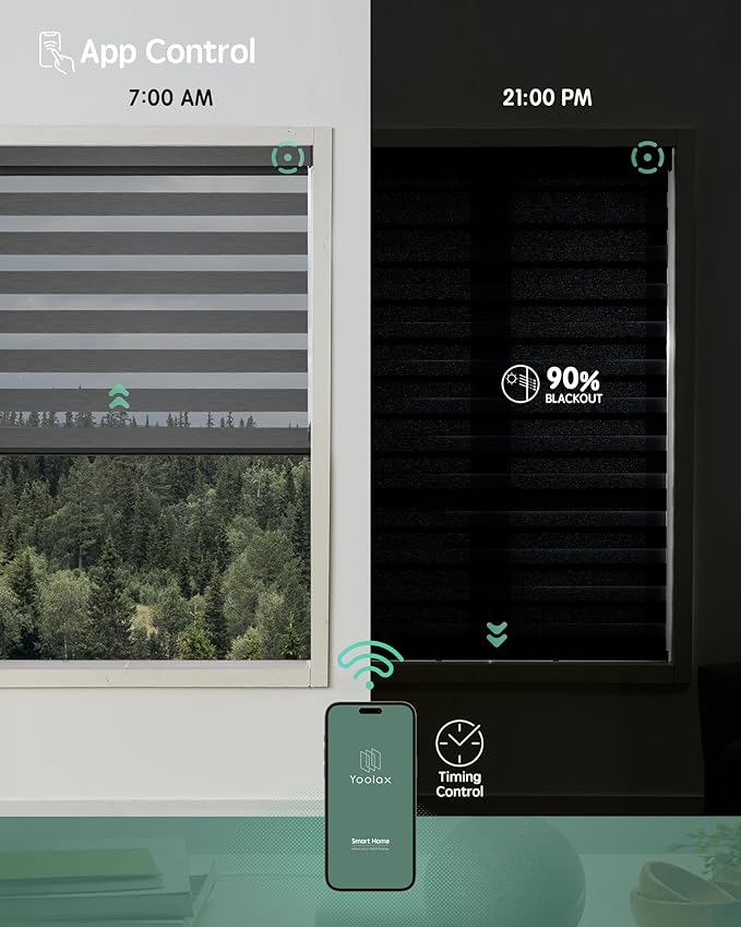 Yoolax Motorized Blinds with Remote, Motorized Zebra Shades Compatible with Alexa, Privacy Motorized Blinds, Zebra Shades for Windows Custom Size(V- at Dusk)
