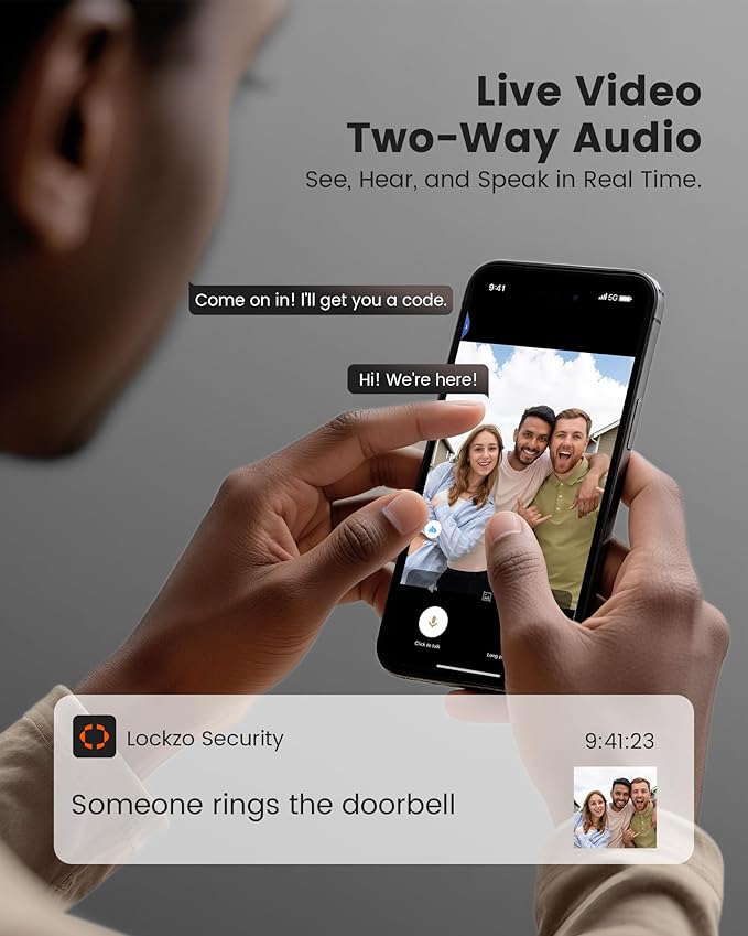 Lockzo Smart Lock with Camera, 3-in-1 WiFi Doorbell Keyless Entry Door Lock, Deadbolt Lock for Front Door, Fingerprint, Keypad Code, App Control, IP65 Waterproof, BHMA, Support Alexa&Google Assistant