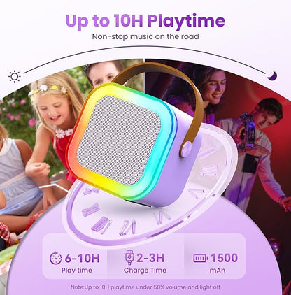 Mini Karaoke Machine for Kids Adults, 2026 TOP Birthday Gifts for Girls Boys 3,4,5,6,7,8+Year Old Toddler Toys, Portable Bluetooth Speaker with 2 Wireless Karaoke Microphones Player (Purple)