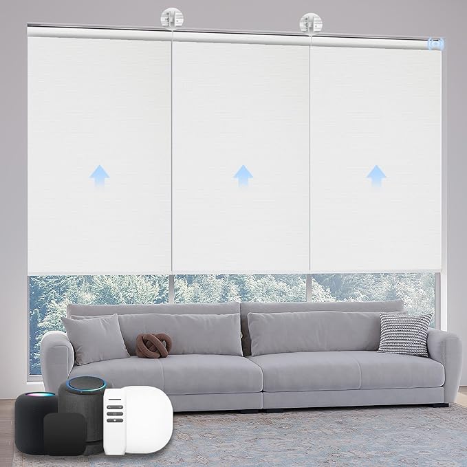 Motorized Coupled Shades, Blackout Smart Blinds for Large Windows Automatic Blinds Compatible with Alexa, Motorized Roller Shades Customized for Bedroom Home Office(Blackout-Pure White)