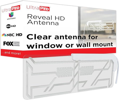UltraPro Indoor TV Antenna for Smart TV, Long Range HD Local Channels, Easily Mount on Wall or Window, Supports 4K 1080P HDTV VHF UHF, 360° Reception, Clear, 86002