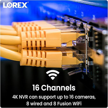 Lorex 4K 16 Camera Capable (8 Wired/8 Fusion WiFi) 2TB NVR System - Wired + Wireless Connectivity Capability, Remote Viewing, Local Storage & No Fees – Added Protection to Lorex Security Cameras