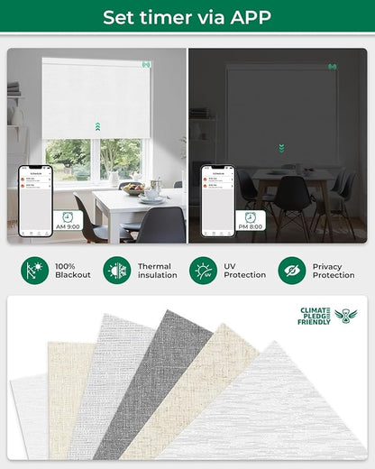 Allesin Motorized Blinds with Remote Smart Blackout Roller Shades | All-in-One & Ultra-Quiet Automatic Electric Power Blinds for Home Office, Cloud-Patterned 35x72