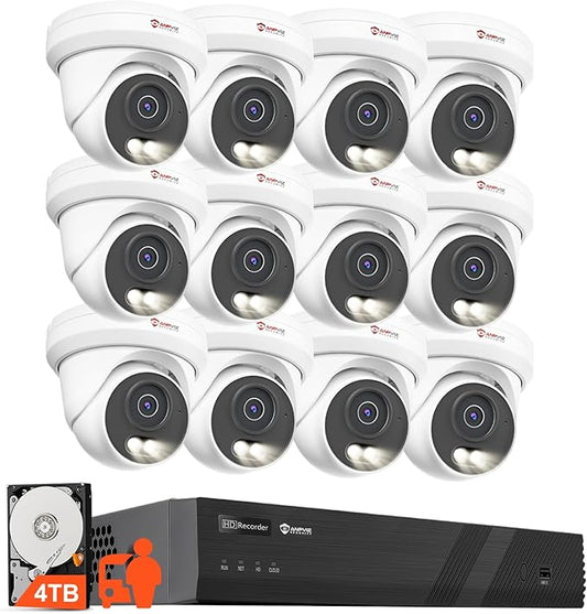 Anpviz 4K 16CH PoE Security Camera System, 12pcs Wired 8MP PoE IP Cameras Outdoor with Human Vehicle Detection, Smart Color Night Vision, 8MP/4K 16 Channel NVR with 4TB HDD for Businesses (U Series)