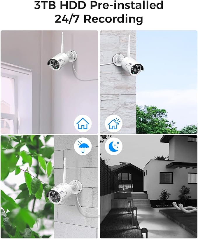 [16CH Expandable] Hiseeu Home Security System, 24/7 Recording 5MP Wired Plug-in Powered Outdoor Bullet Cameras, 2.4G/5G WiFi Pro, 4K NVR with 12" LCD Monitor, 3TB HDD, Night Vision, IP65