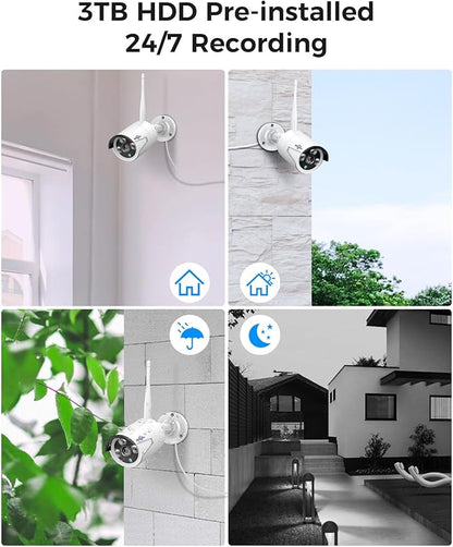 [16CH Expandable] Hiseeu Home Security System, 24/7 Recording 5MP Wired Plug-in Powered Outdoor Bullet Cameras, 2.4G/5G WiFi Pro, 4K NVR with 12" LCD Monitor, 3TB HDD, Night Vision, IP65