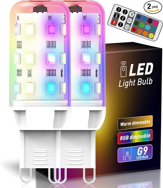 G9 RGB LED Bulb Color Changing with Remote,21-Key IR Control for 16 Million Colors & Dimmable White Light (3000K-6000K),1.4W Low Energy,AC 120V,Memory & 4 Modes for Party,Christmas,Home Decor(2 Pack)
