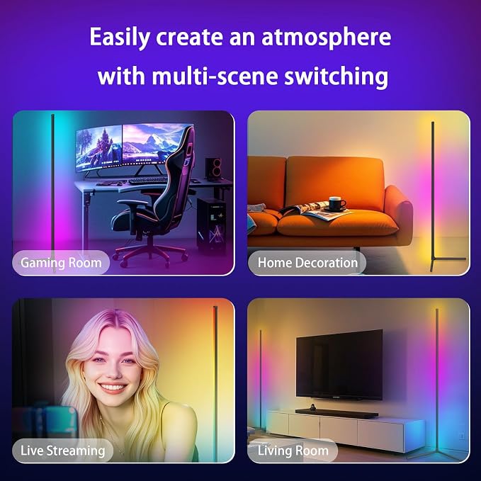 Tyute LED Corner Floor Lamp, 68+ Scenes, 16 Million Colors Corner Light with App & Remote Control, Smart RGB Ambient Lighting with Music Sync, Mood Lighting for Bedroom, Living Room, Gaming Room