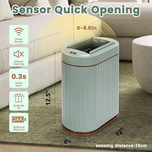 ELPHECO Motion Sensor Bathroom Trash Can with Lid 2 Gal Automatic Trash Can