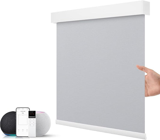 ZSTARR Motorized Smart Blind for Window with Remote Control, Automatic Blackout Roller Shade Customizable Size,with Valance Child Safety Rechargeable Battery Blinds (Light Grey)