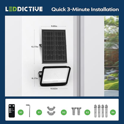 Leddictive LED Solar Lights Outdoor 7000K, 3500LM Solar Powered Flood Lights with 3 Modes, Dusk to Dawn Outdoor Lighting with Remote, IP65 Waterproof, 16.4 Ft Cable for Yard Garage Porch