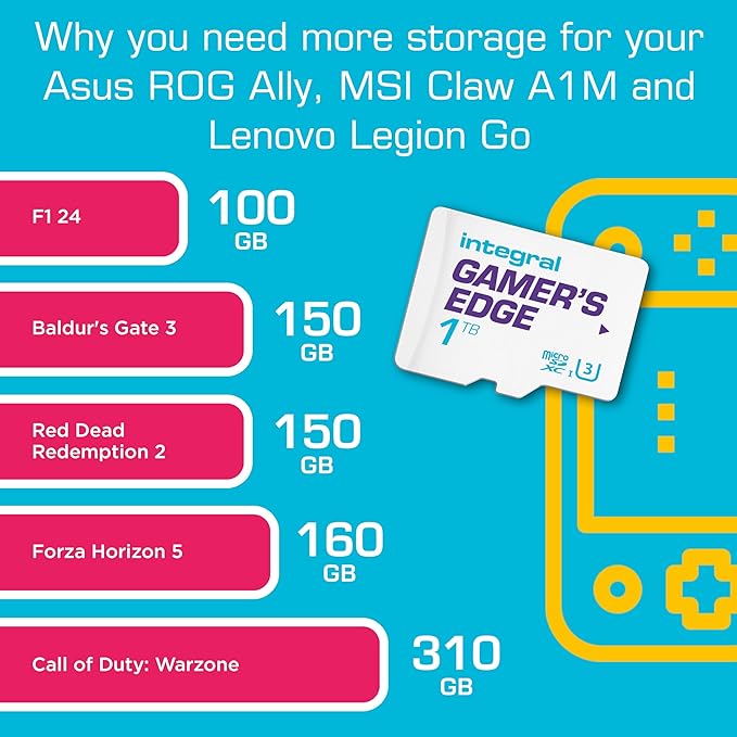 Integral 1TB Gamer's Edge Micro SD Card for the Valve Steam Deck and Nintendo Switch, Switch Lite & Switch OLED - Load & Save Games Fast, Store Games, DLC & Save Data, Built To Give You The Edge