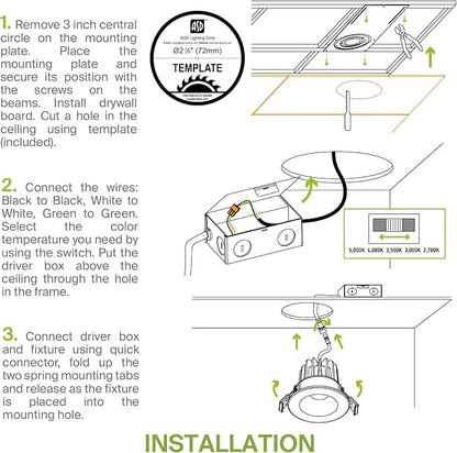 ASD 2 Inch LED Recessed Lighting with Junction Box, 8W 650 Lm, Dimmable Anti-Glare Downlight, 2700K/3000K/3500K/4000K/5000K Selectable, CRI 90+, Round Black Trim, IC Rated, ETL, Energy Star, 18 Pack