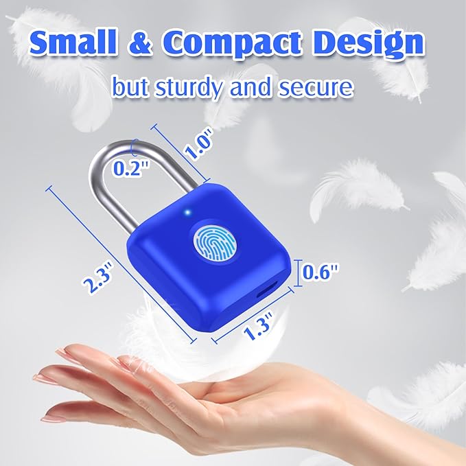 Pothunder Fingerprint Padlock, Smart Padlock, Locker Lock, Fingerprint Lock with APP Unlock, USB Rechargeable, Suitable for Gym Locker, Locker(Sapphire Blue)