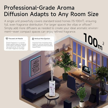 Smart Home Fragrance Diffuser - Waterless Aromatherapy Essential Oil Diffuser & Cordless Air Freshener for Home, Office, Bedroom, Bathroom | 4 Timer Modes, 2 Oils & Preserved Flowers Included