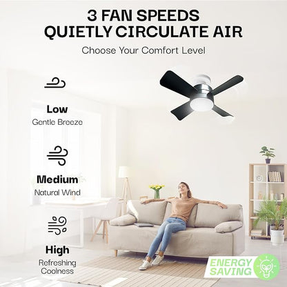 Bell+Howell Socket Breeze Deluxe, Small Ceiling Fan with LED Light and Remote, Adjustable Speeds and Brightness, Light Socket Fan for Bedroom, Kitchen, Living Room, 1000 Lumens