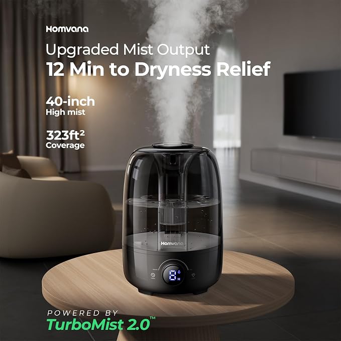 Homvana 4L Top-Fill Cool Mist Humidifiers for Bedroom, Large Room Plants