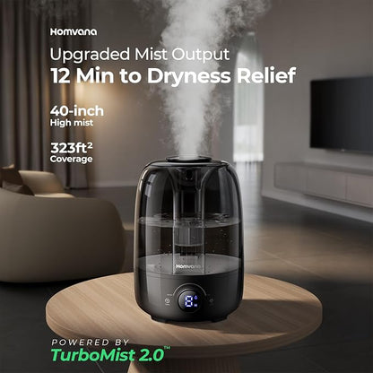 Homvana 4L Top-Fill Cool Mist Humidifiers for Bedroom, Large Room Plants