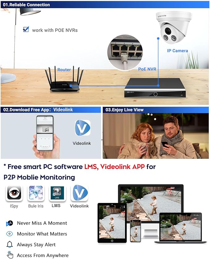 VIKYLIN 5MP PoE IP Camera with Audio, Full Metal Turret Security Camera Outdoor with Human Vehicle Detection, Smart Color Night Vision, 3072x1728@20fps, 114° FOV, WDR, IP67 Waterproof,NDAA Compliant