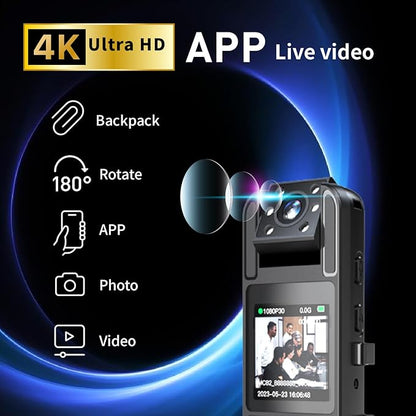 64GB Included, 4K UHD 30FPS Recording,1.4 in Screen Recorder,Body Cameras,Wearable Body Cam,6HR Battery Life, for Outdoor Riding,Home,Sports,Pet Records,Security,Travel Records, JS-06B-2