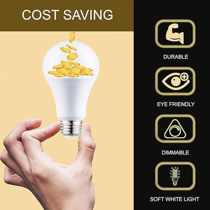 A19 LED Light Bulbs - E26 Base, 60W, 800 Lumens, Soft White 3000K Illumination - Dimmable, Energy Saving Outdoor & Indoor Home, Commercial Lighting - 80+ CRI, 10-Year Life - 4-Pack