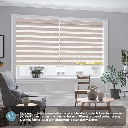 SmartWings Motorized Zebra Blinds with Remote, Custom Size Smart Electric Roller Shades for Windows, Automatic Light Filtering Dual Layer, Cordless Battery Motor, 95mm 60% Blackout Gold