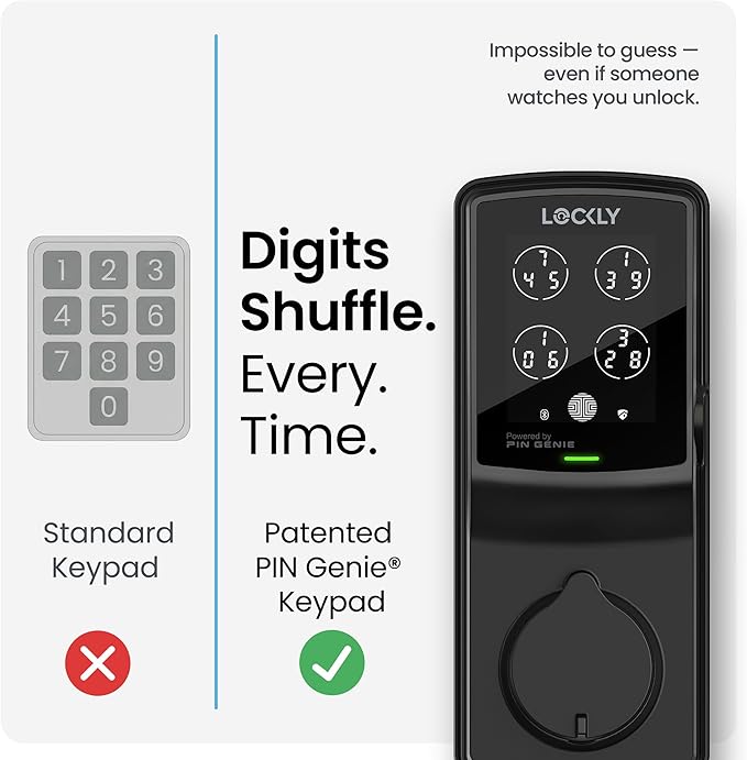 Lockly Secure Plus, Keyless Entry Door Lock, Smart Locks for Front Door, Smart Lock Deadbolt, PIN Genie® Keypad, 3D Biometric Fingerprint Sensor, Auto Lock Smart Door Lock