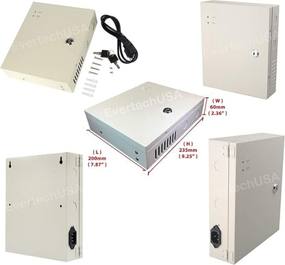 Evertech 16 Channel 12 Volt DC Output CCTV Distributed Power Supply Box for Security Camera with 18 Pcs. DC Male Pigtail