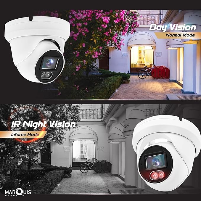 Marquis 8MP PoE IP Turret Camera Dual Light (Default IR) with Microphone, Audio, IP Security Camera Outdoor Night Vision 98ft Weatherproof IP67 Wide Angle 2.8mm