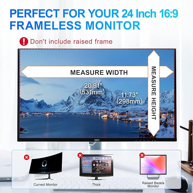 2Pack Magnetic 24 Inch Privacy Screen for Computer Monitor 16:9 Aspect Ratio, Hanging Removable Anti-Blue/Glare Protector Film, Anti Spy Desktop Security Private Filter 24in