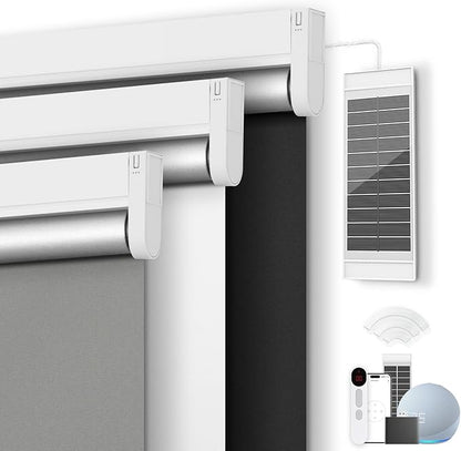 Motorized Roller Blinds with Remote Control & Solar Panel - 100% Blackout Smart Blinds, Automatic, Cordless, Electric Shades - Compatible with Alexa - White,39" W*72" H