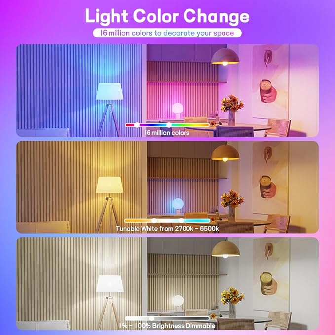 Smart LED Bulbs, Bluetooth Light Bulbs, RGB+CCT Color Changing Light Bulbs with App Control, A19, E26, 10W Music Sync and 8 Scene Mode for Living Room Bedroom Party (Not Support WiFi/Alexa) (4)