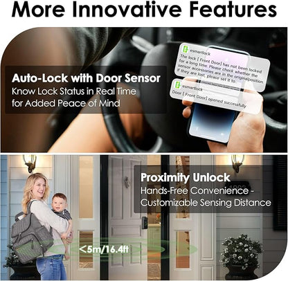 Eseesmart Smart Lock with Palm Vein, Keyless Entry Smart Locks with Doorbell, Upgraded 10000mAh Rechargeable Battery, Built-in WiFi Alexa Control with Display Screen, Auto-Lock, IP65 Waterproof