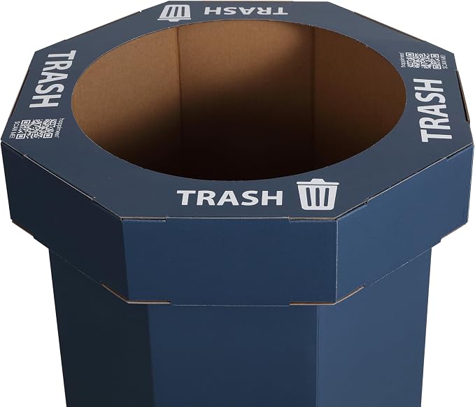 happimess Fleur 25 Gal Trash Can Bin, Denim Blue, Set of 2