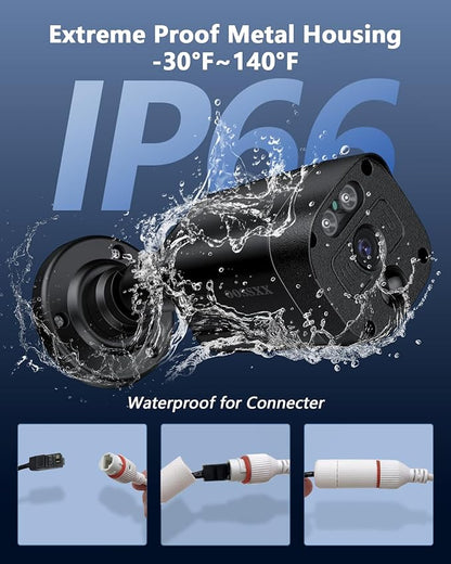 4K/8.0 Megapixel & 130° Ultra Wide-Angle 2-Way Audio PoE Outdoor Home Security Camera System Wired Outdoor Video Surveillance IP Cameras System DVR System