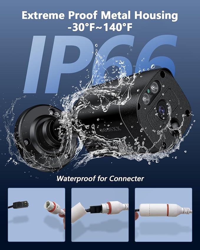 OOSSXX Black 4K IP 8MP PIR POE Extend Camera Outdoor Indoor Video Surveillance Security Waterproof Wired POE Camera