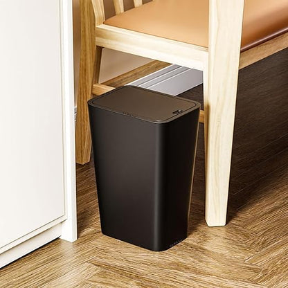 Yieach 12L Black Slim Bathroom Trash Can with Lid,3.17 Gallon Pet/Dog Proof Kitchen Trash Can,Rectangle Thin Garbage Can,Covered Waste Basket,Narrow Small Plastic Trashcan for Room,Bedroom,Office,2PCS