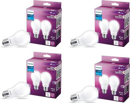 PHILIPS LED 40W A19 8-Pack Ultra Definition Daylight (5000K) 450 Lumen (5W = 40W) Dimmable Frosted Flicker-Free Light Bulbs