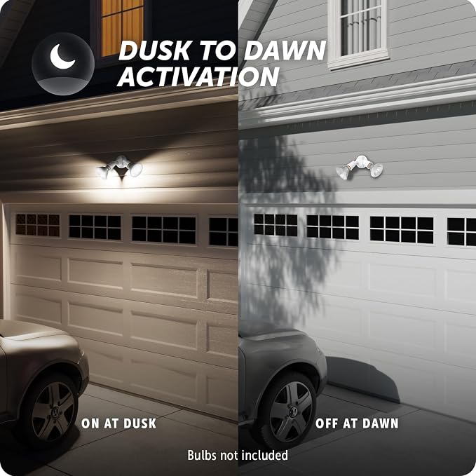 GLOBE Electric 240W Twin Head Dusk to Dawn Security Flood Light, White Finish, Automatic Photocell, Hardwired, Weather Resistant Outdoor Spotlight, 17000081