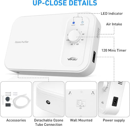 Multipurpose 800mg/h Ozone Machine,Ozone Bubbler for Purifying Water and Air,Portable Water Ozonator for Food F&V Home Hunting Cold Plunge Bathroom