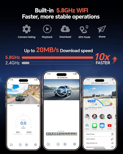 Coolcrazy 4K Dash Cam Front and Rear, STARVIS Sensor, Free 128GB Card Included, 5GHz WiFi-up to 20MB/s, Dual Dash Camera for Cars, Built-in GPS, G-Sensor, WDR/HDR Super Night Vision, 24H Parking Mode