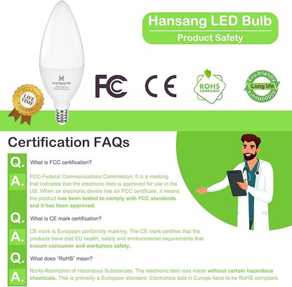 E12 LED Light Bulbs 4000K Natural Daylight, 60W Type B Light Bulb for Chandelier, Small Candelabra Base, B11 Ceiling Fan Light Bulbs, 5W, 500LM, 4 Pack, Non-dimmable