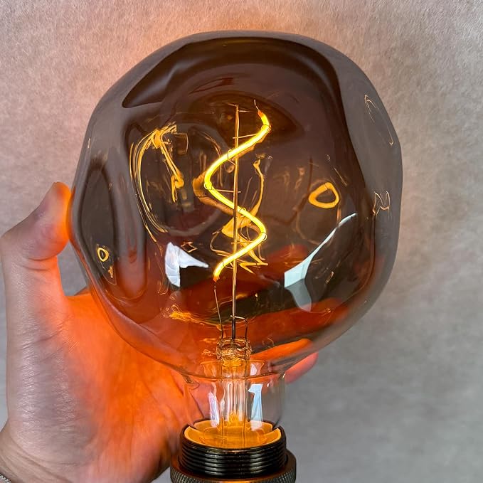 G40 LED Edison Bulb, Smoke Gray Hand-Blown Hard Glass, 4W (25W Incandescent Equivalent), 110-130V, E26, 2000K Warm Yellow Light, 200LM, Dimmable, for Indoor Decorative Lighting