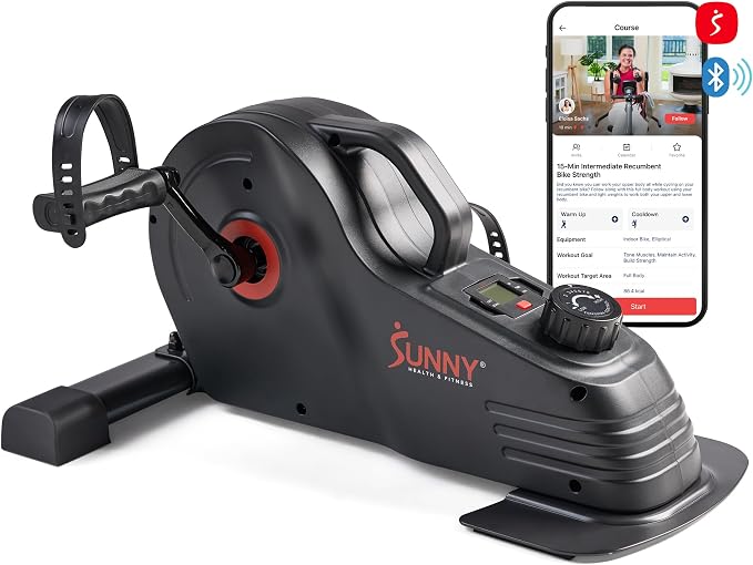Sunny Health & Fitness 2-in-1 Smart Magnetic Pedal Exerciser, Compact Indoor Under-Desk Mini Exercise Bike for Full Body Cardio Workout and Physical Therapy, Free SunnyFit Training App Connection