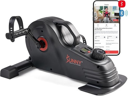 Sunny Health & Fitness 2-in-1 Smart Magnetic Pedal Exerciser, Compact Indoor Under-Desk Mini Exercise Bike for Full Body Cardio Workout and Physical Therapy, Free SunnyFit Training App Connection