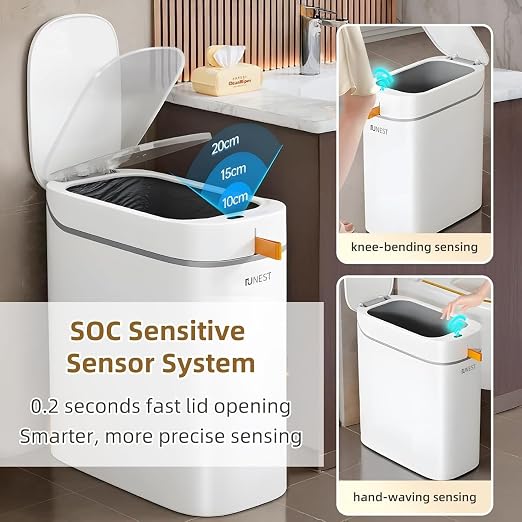 MUEE 3.5 Gal Automatic Bagging Bathroom Trash Can, Motion Sensor, White