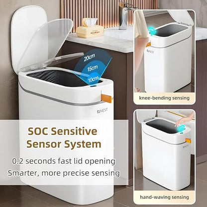 MUEE 3.5 Gal Automatic Bagging Bathroom Trash Can, Motion Sensor, White