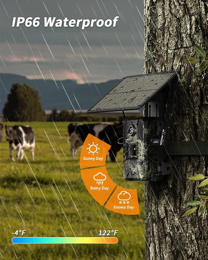 Loatos Trail Camera, 2Packes Cellular Trail Camera with Built-in SIM Card 4G Unlimited Data Plan 2k HD Live Streaming Game Cameras with Night Vision Motion Activated Waterproof IP66 4W Solar Panel